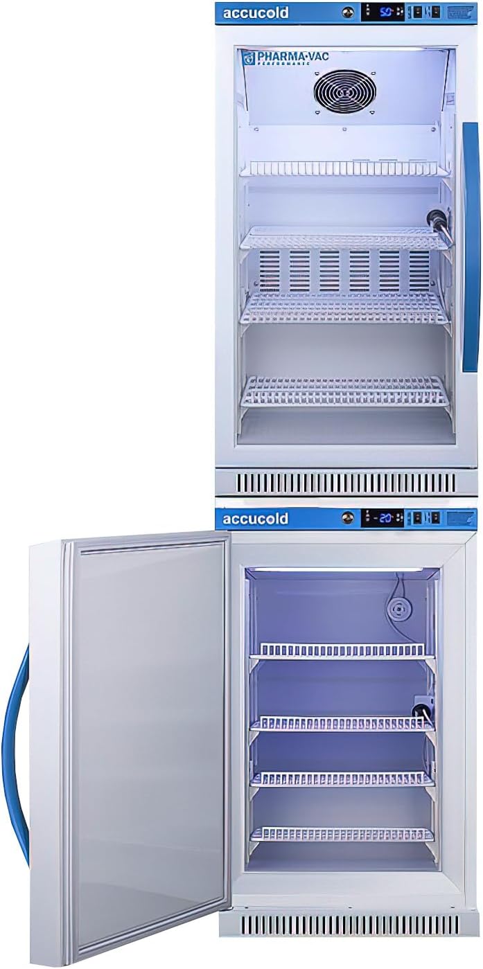 Accucold ARG31PVBIADA-AFZ2PVBIADASTACKLHD 20" Wide Performance Series All-Refrigerator/All-Freezer Combination; 5.3 cu.ft Capacity; For Medical/Pharmacy Use Only; Interior Light; Self-closing Door
