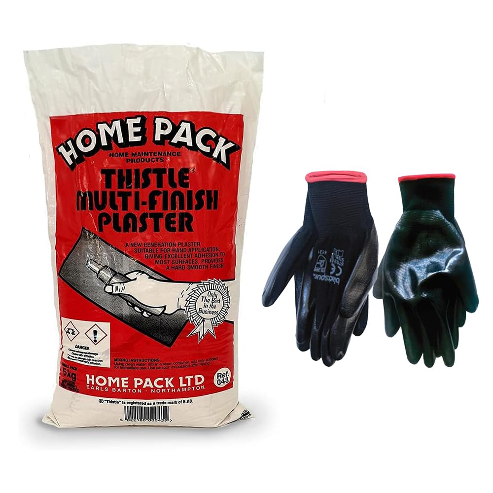 Concept4u Thistle Multi-Finishing Plaster 5kg with Large Nitrile Coated Gloves for Applying Decorative Finishes Ideal for Walls, Ceilings & Smaller Jobs