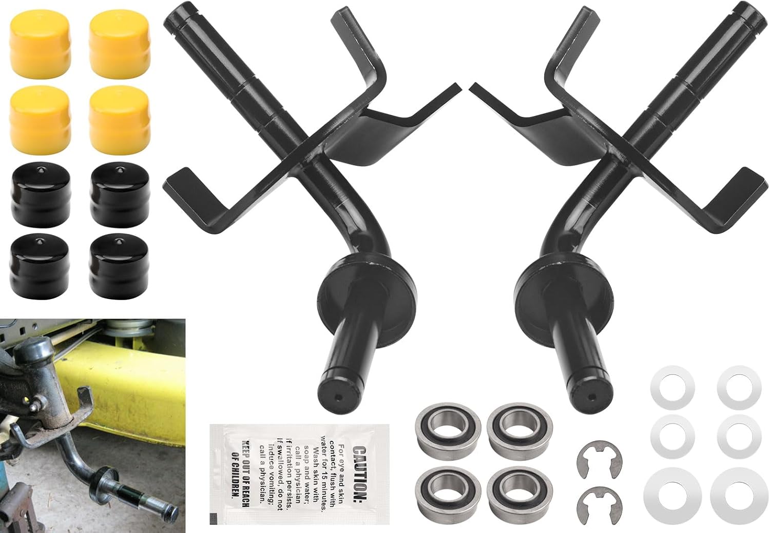 532403087 532403088 Front Wheel Bushing to Bearing Conversion Kit + 596873701 596873601 RH/LH Front Axle Steering Spindles Compatible with Husqvarna/Poulan/Craftsman for LS 2146 XLS YTH20B42T YTH2246