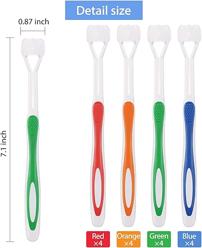Miniatura 2 de Boao 16 piezas de cepillo de dientes de tres caras, cepillo de dientes de viaje para niños, cuidado completo de los dientes, cerdas de gran ángulo