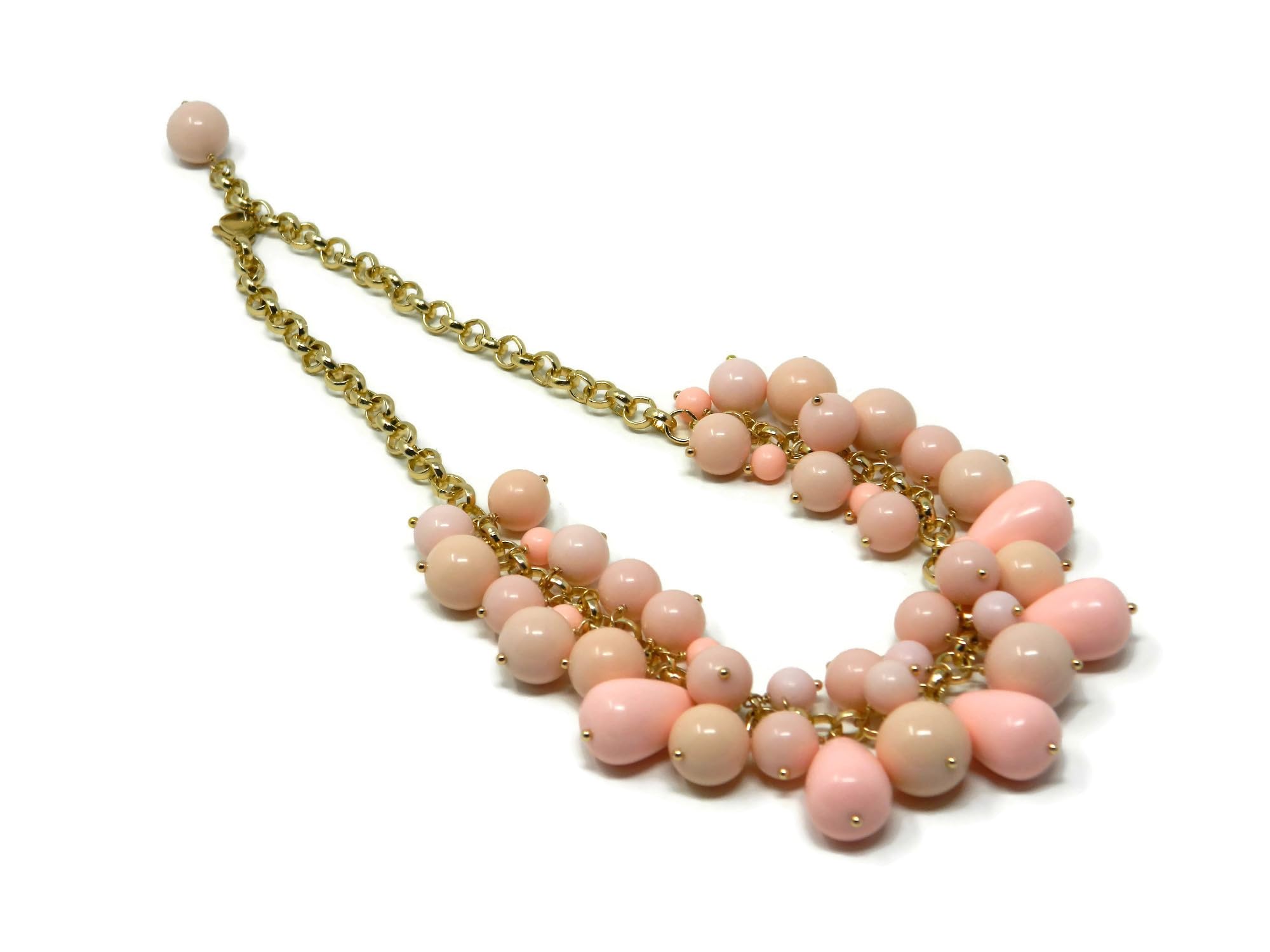 Collana girocollo donna charms con palline e gocce in pasta di corallo rosa | Catena rolò dorata | Made in Italy | DodiGioielli | Nickel-free | 44 cm