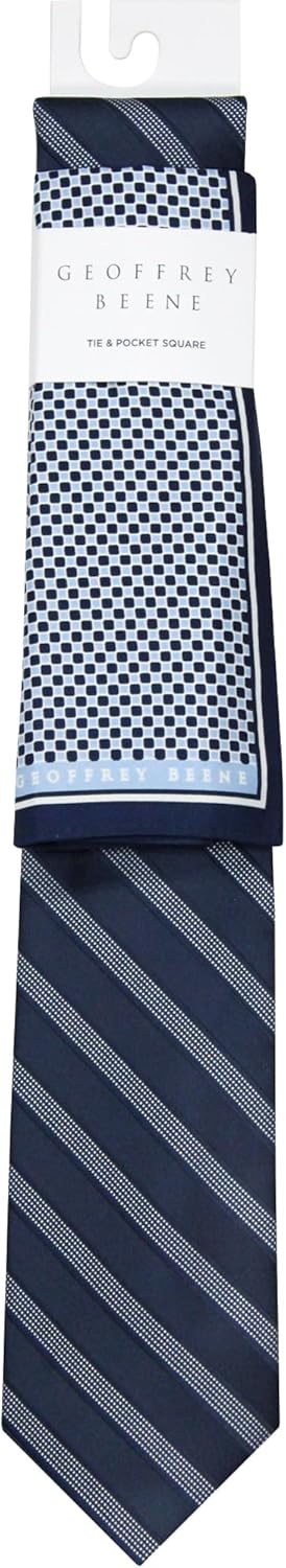Geoffrey Beene Mens Classic Formal Casual Modern Pattern Design Textured Stripe Necktie Pocket Square Set