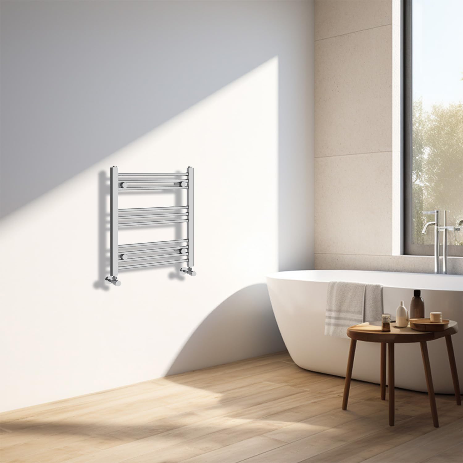 Sèche-serviettes droit chromé 600x500mm NRG pour chauffage central de salle de bain