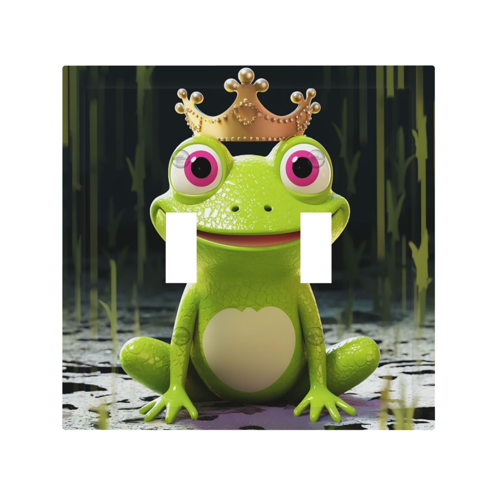 Kloph White Decorator Double Toggle Light Switch Covers Crown Frog Wall Plate 2-Gang Mid Size 5" X 4.9" Double Toggle Switch Wallplate Decorative 2 Gang Wall Switch Plate Covers