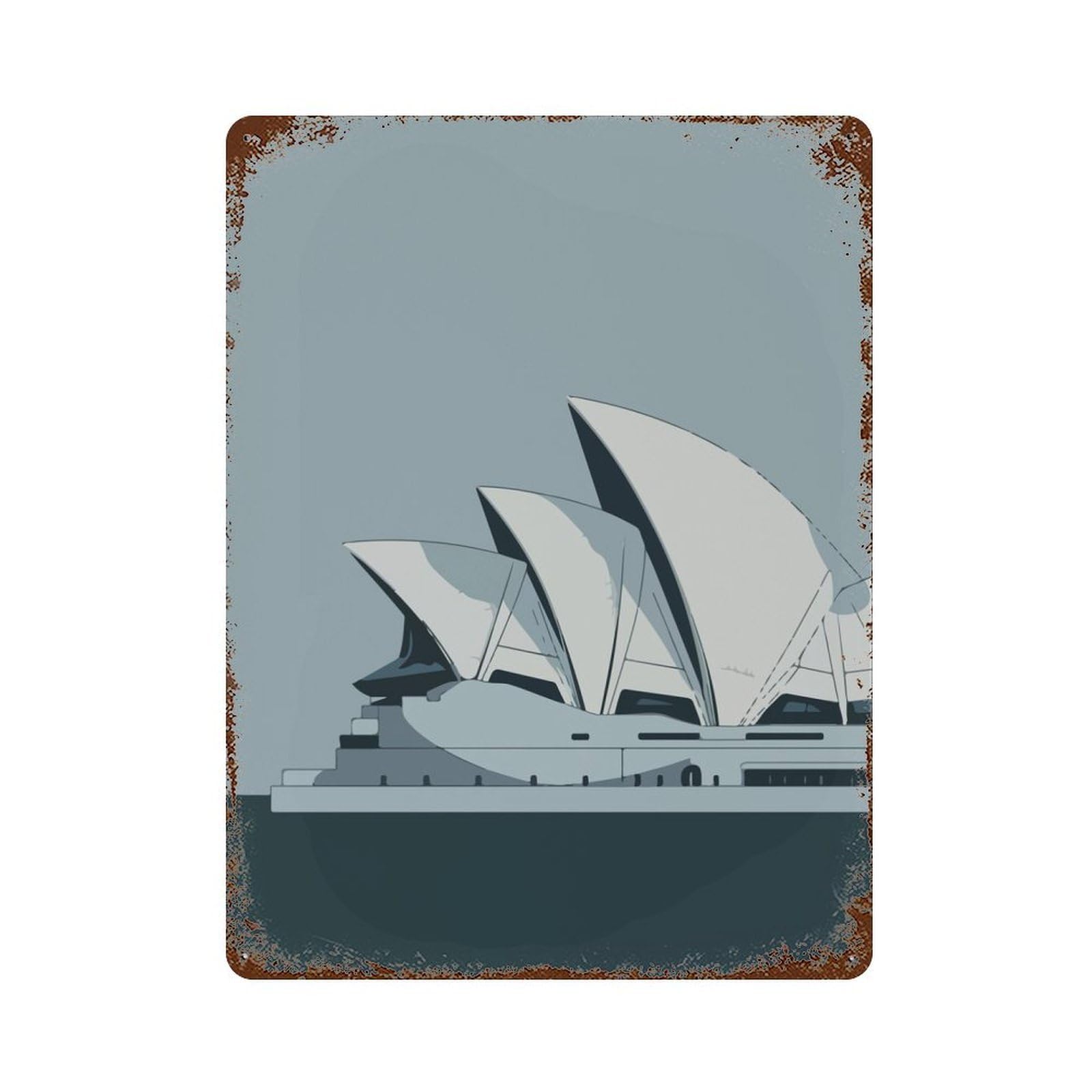 Distressed Metal Wall Sign Sydney Opera House Minimalist Art 15.7"x11.8", Vintage Wall Decor for Garage, Bar And Workshop Decor