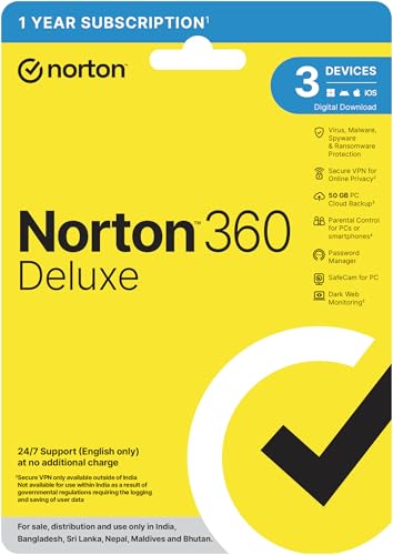 Image of Norton 360 Deluxe |3 Users 1 Year|Total Security For Pc, Mac, Android Or Ios |Additionally Includes Password Manager, Pc Cloud Back Up, Safecam For Pc |Email Delivery In 2 Hrs