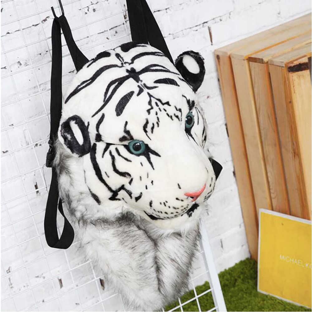 Mochila de peluche con diseño de cabeza de tigre en 3D, diseño de león personalizable