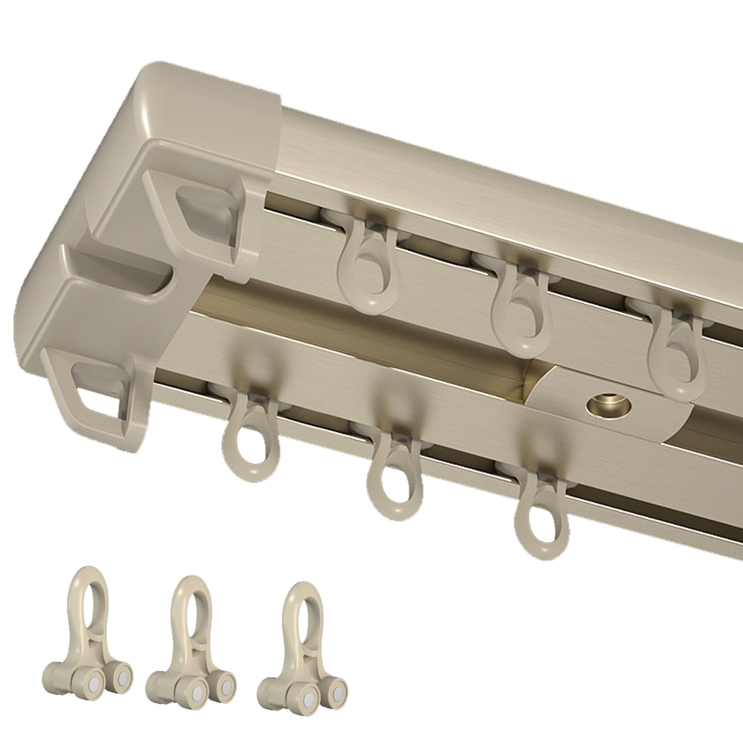 Vorhangschienen 2-läufig Gardinenschiene Strapazierfähige - Schiene Aluminium Schienen Zimmer Trennwand Doppelläufig Metall-Stange Für Schiebevorhang Wohnmobil(Brown,310cm)