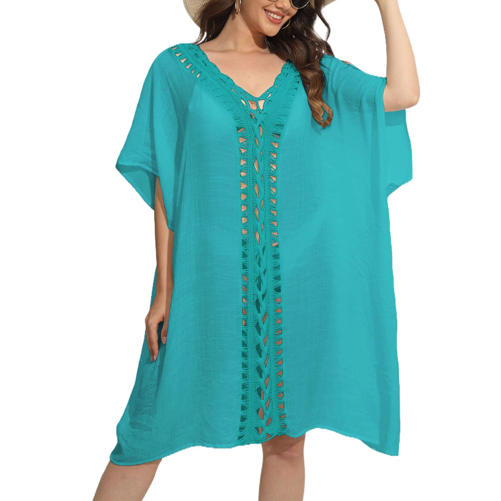 Baynetin Bikini Cover Up Mujer Sexy Vestido de Playa Traje de Baño Cubrir Ropa de Baño Suelto Vestido Cuello en V, Pareos y Camisola de Playa Hueco