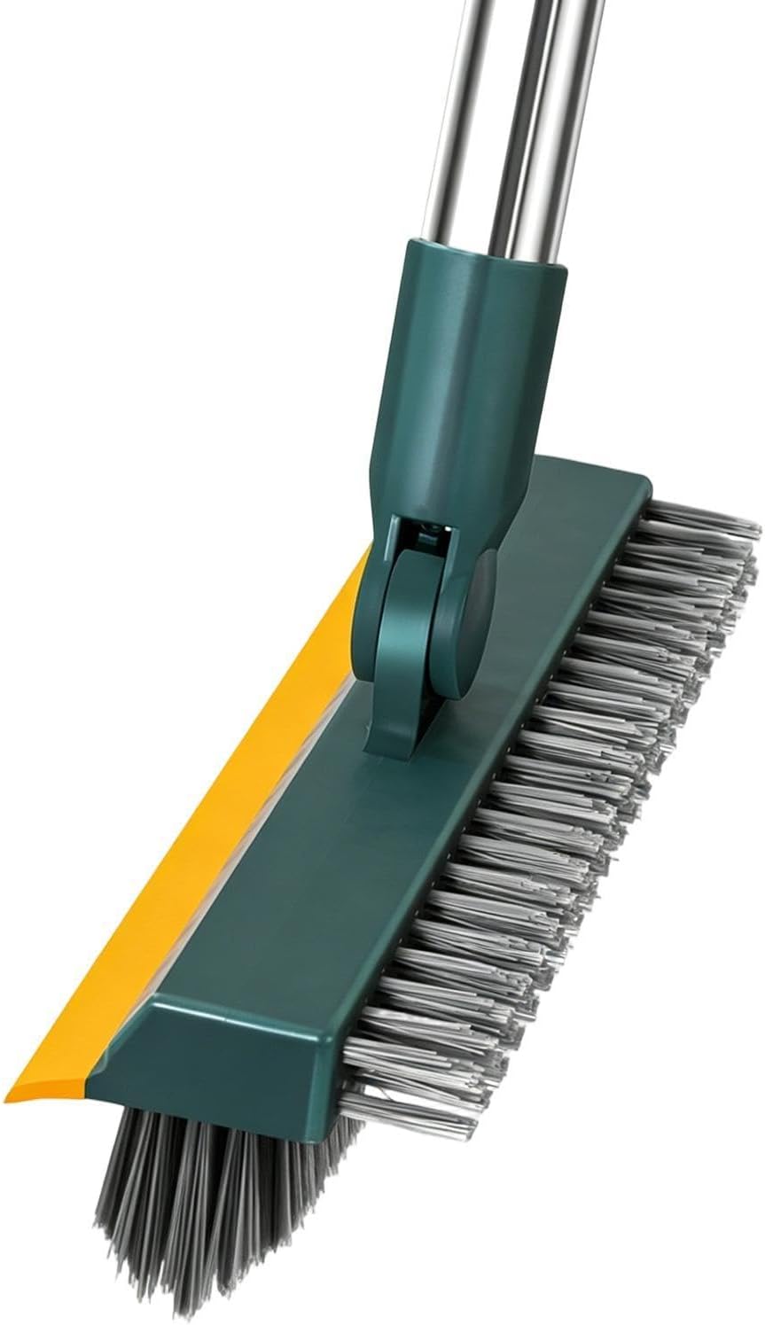 Floor Scrub Brush – Stiff Bristle Cleaning Tool, 43.7 Inch Extendable Handle Scraper Crevice Brush, Multi Function Shower Kitchen Tile Grout Cleaner