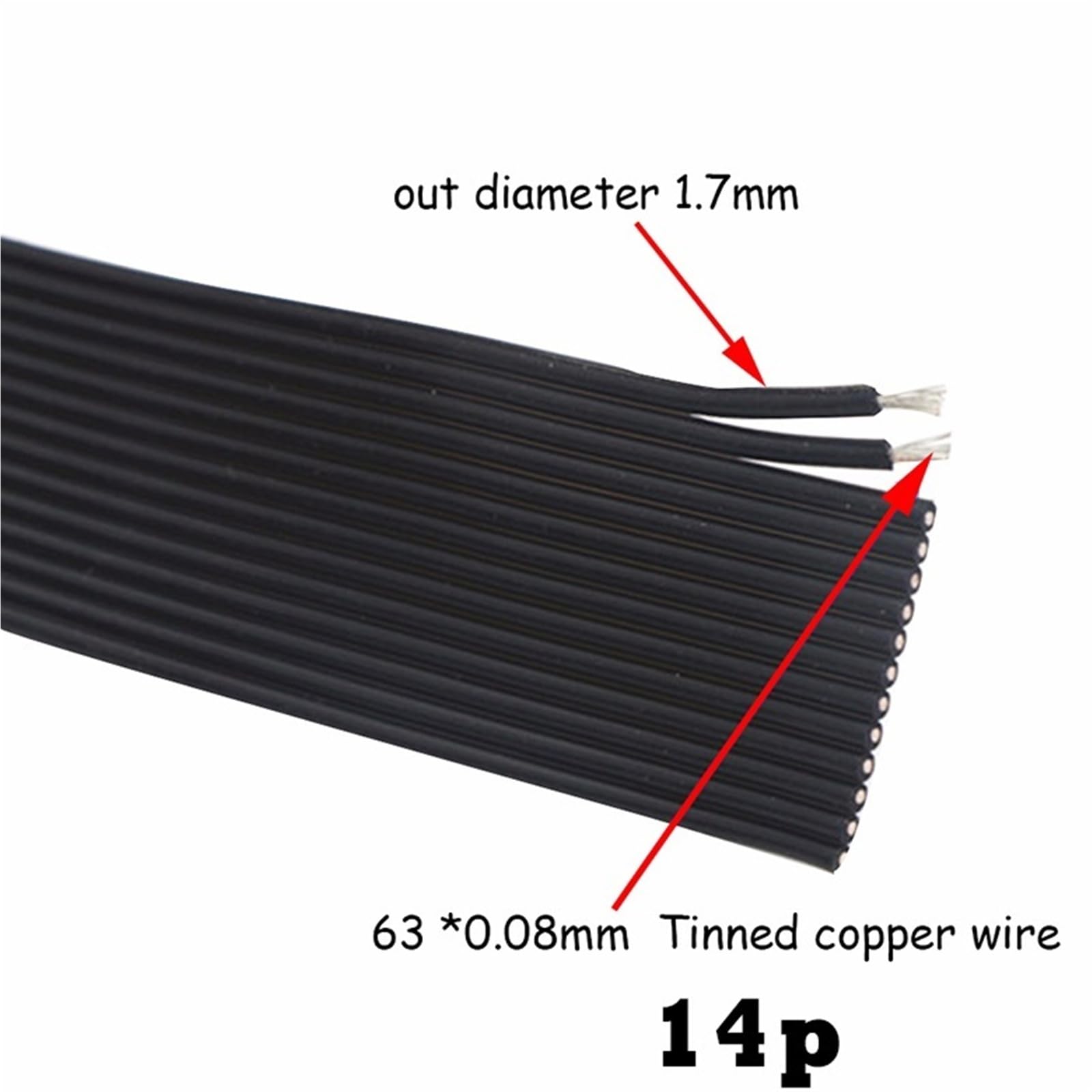Cable paralelo de silicona supersuave alta temperatura, 10 metros, 22AWG, 0,3 mm2, conector eléctrico negro(12 Pins)