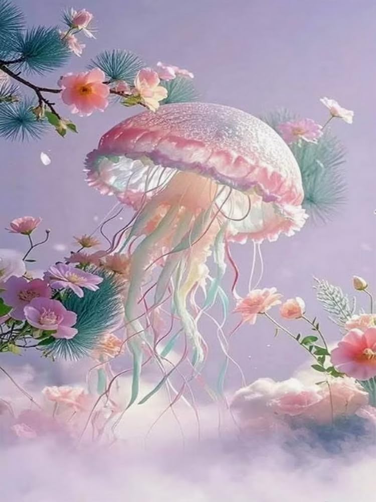 Brennora Stamped Cross Stitch Kits for Adults Jellyfish 11CT Counted Cross-Stitch Embroidery Patterns Beginners Home Decor 16x20 inch