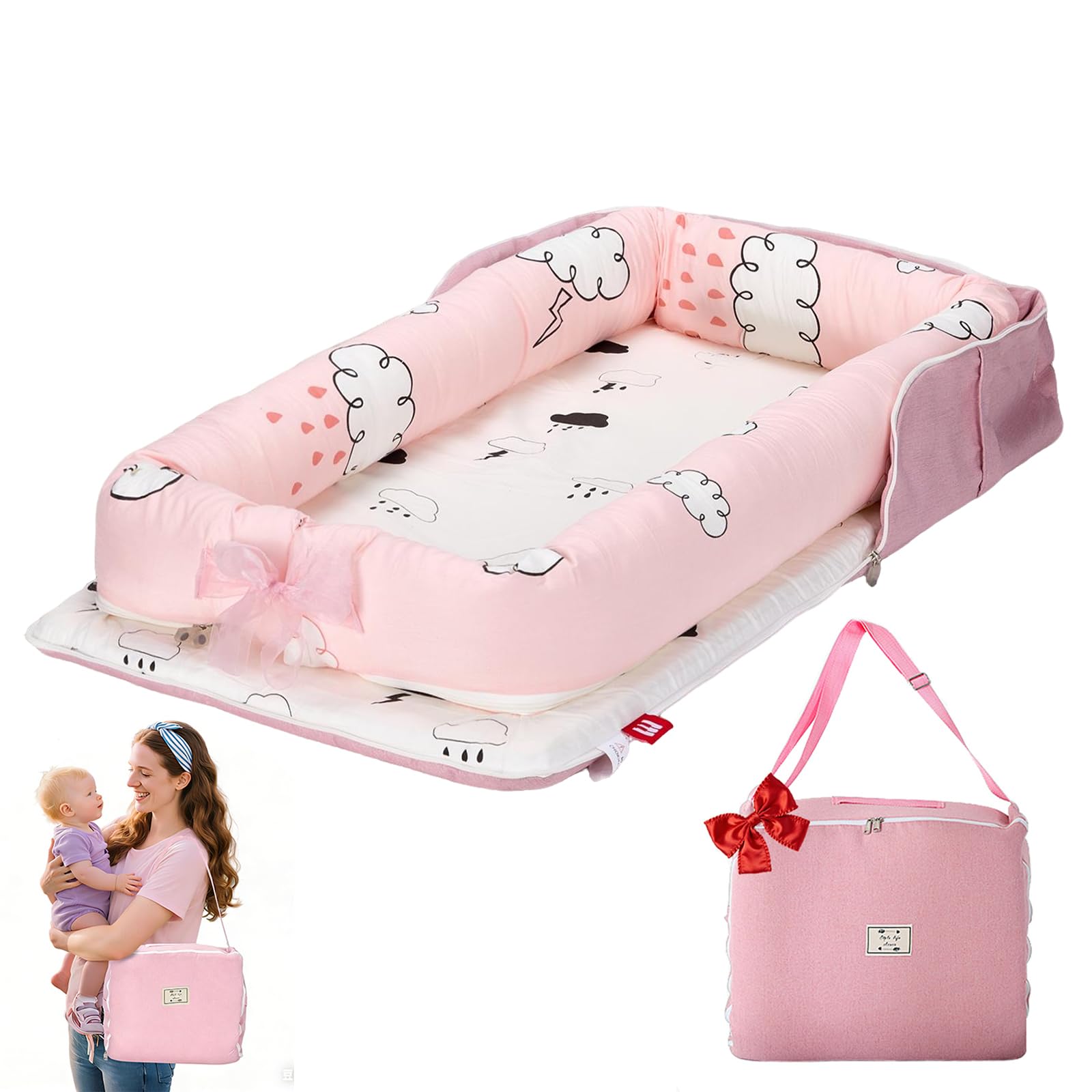 Vervebaby Baby Lounger for Newborn-Portable Baby Lounger 0-24 Months for Home and Travel,Newborn Loungers with Strap, Baby Nest Lounger Adjustable