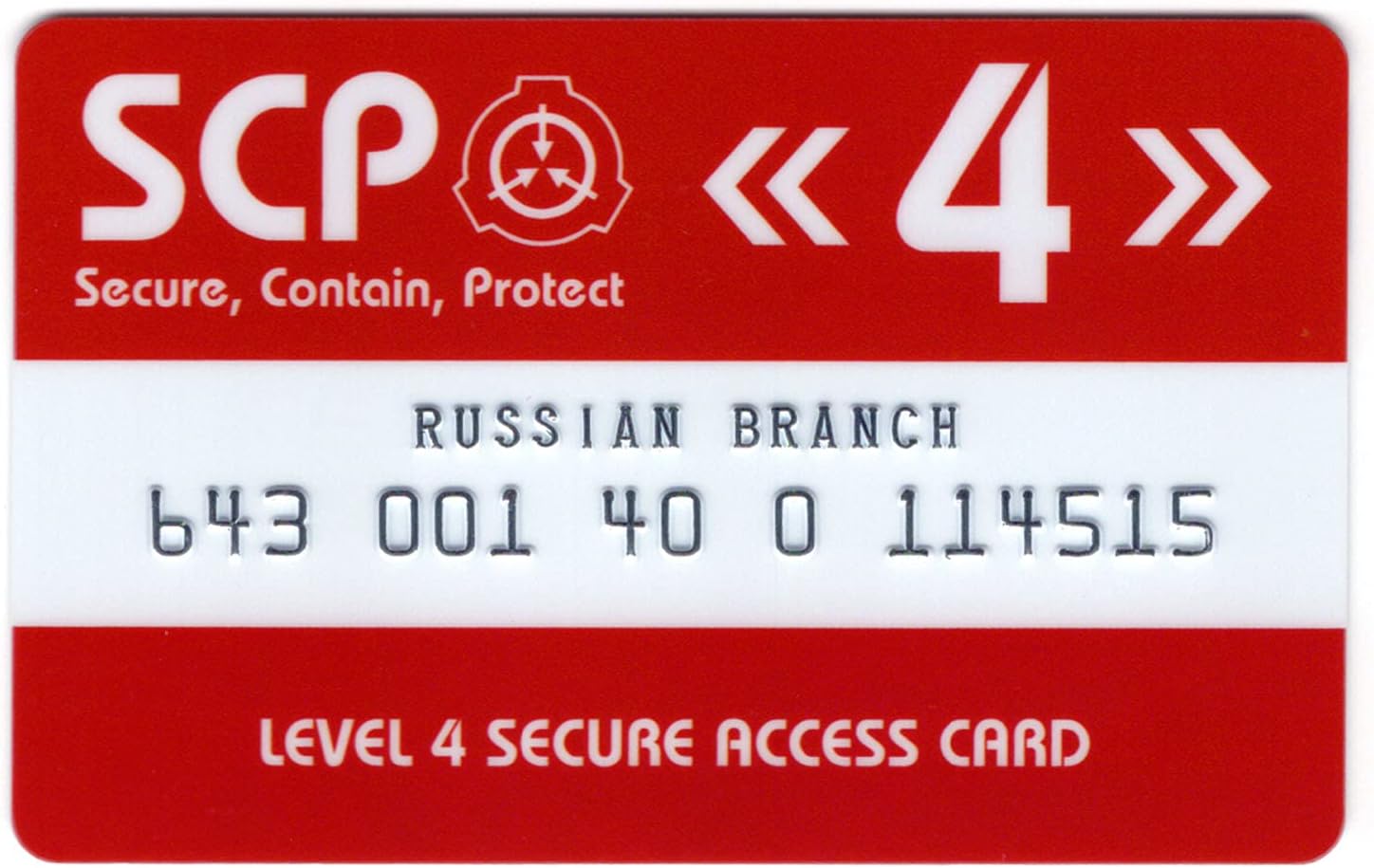 HOKUSHINHOKUSHIN SCP Foundation Secure Access Card Level 4 Russian Branch - Kids Anime Wallet - Red RFID Protected PVC Bi-Fold