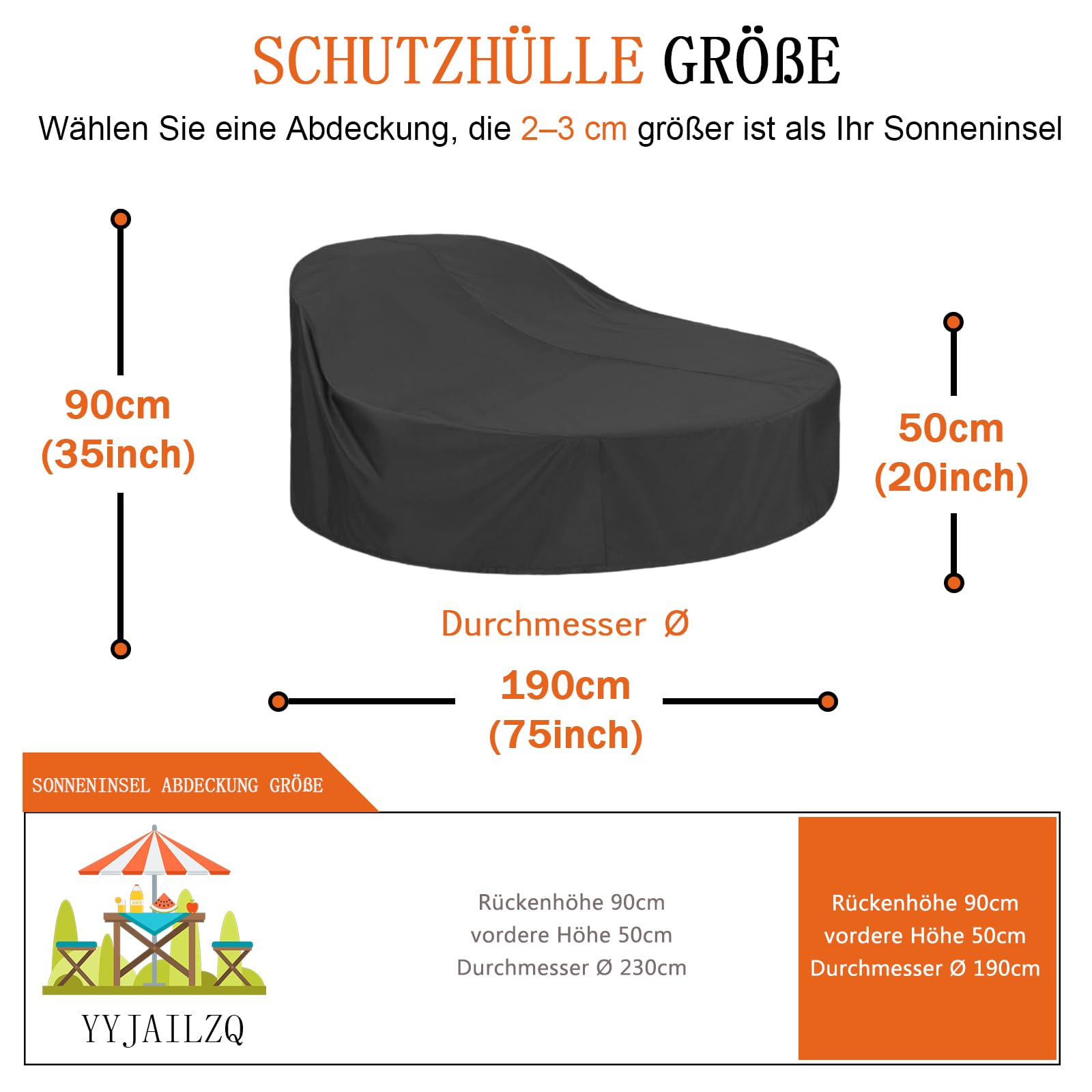 Sonneninsel Abdeckung Wasserdicht – Mit Kordelzug & Schnallen, 190 Cm, Aus Oxford-Stoff