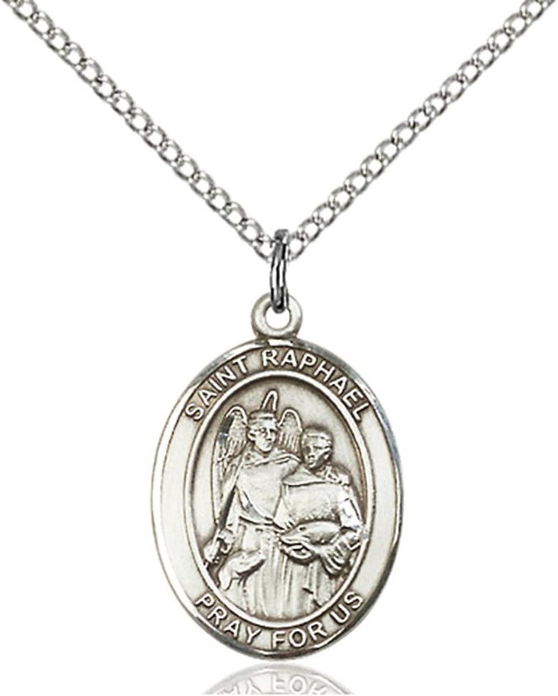 Bonyak Jewelry St. Raphael The Archangel Hand-Crafted Oval Medal Pendant in Sterling Silver