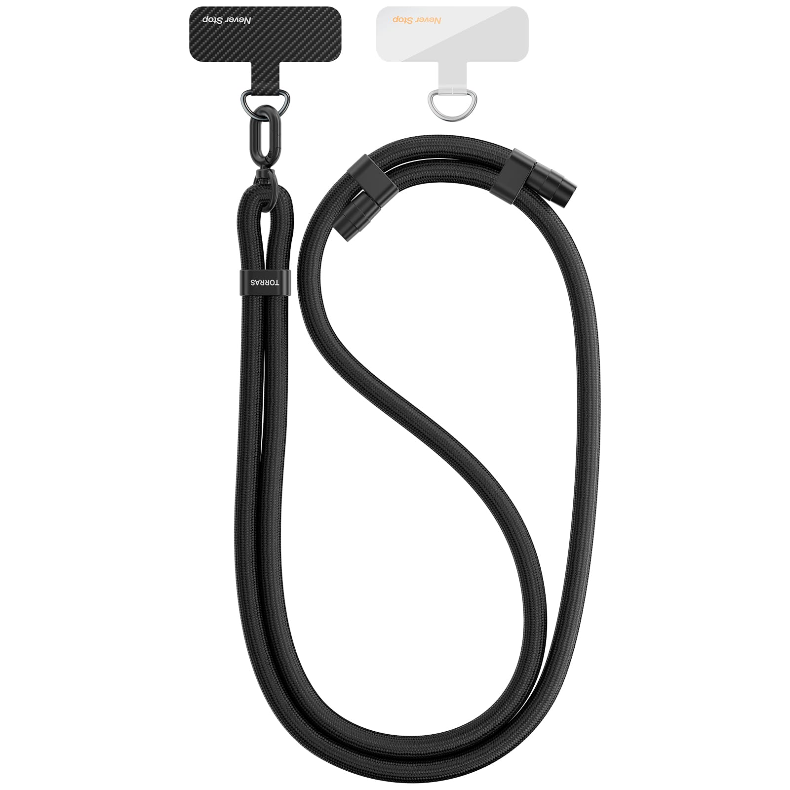 TORRAS Premium Handykette Universal Verstellbar, Anti-Verlust, Extra Robust, für Outdoor & Reise, Doppel-Nylonkordel mit Metallschnalle, kompatibel mit iPhone, Samsung, Schwarz
