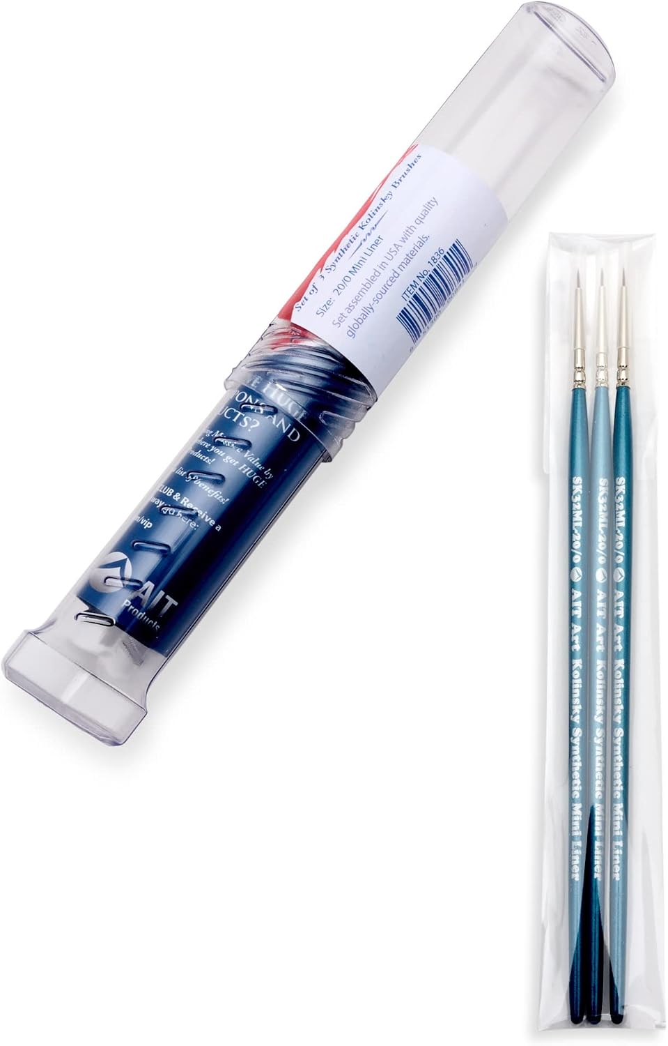 AIT Art Select Mini Liner Detail Paint Brushes, Size 20/0, Pack of 3, Synthetic Kolinsky Sable, Set Assembled in USA for Trusted Performance and Crafting Exquisite Details