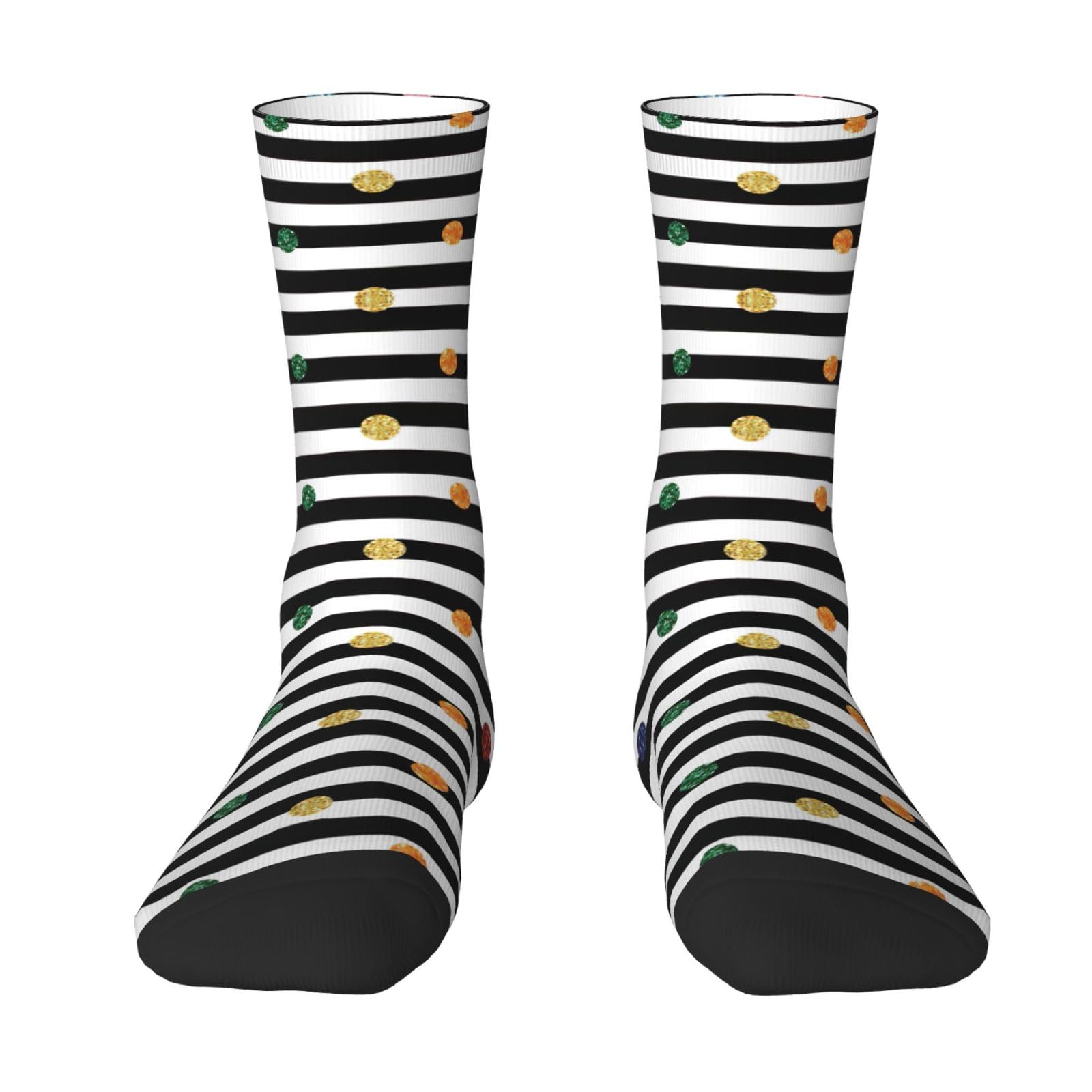 Vczsdff White Glitter Rainbow Polka Dot Stripe Black And Printing Color Block Mid Calf Socks Winter Warm Adult Socks No Foot Pressure Fits 36 To 45 Foot Length