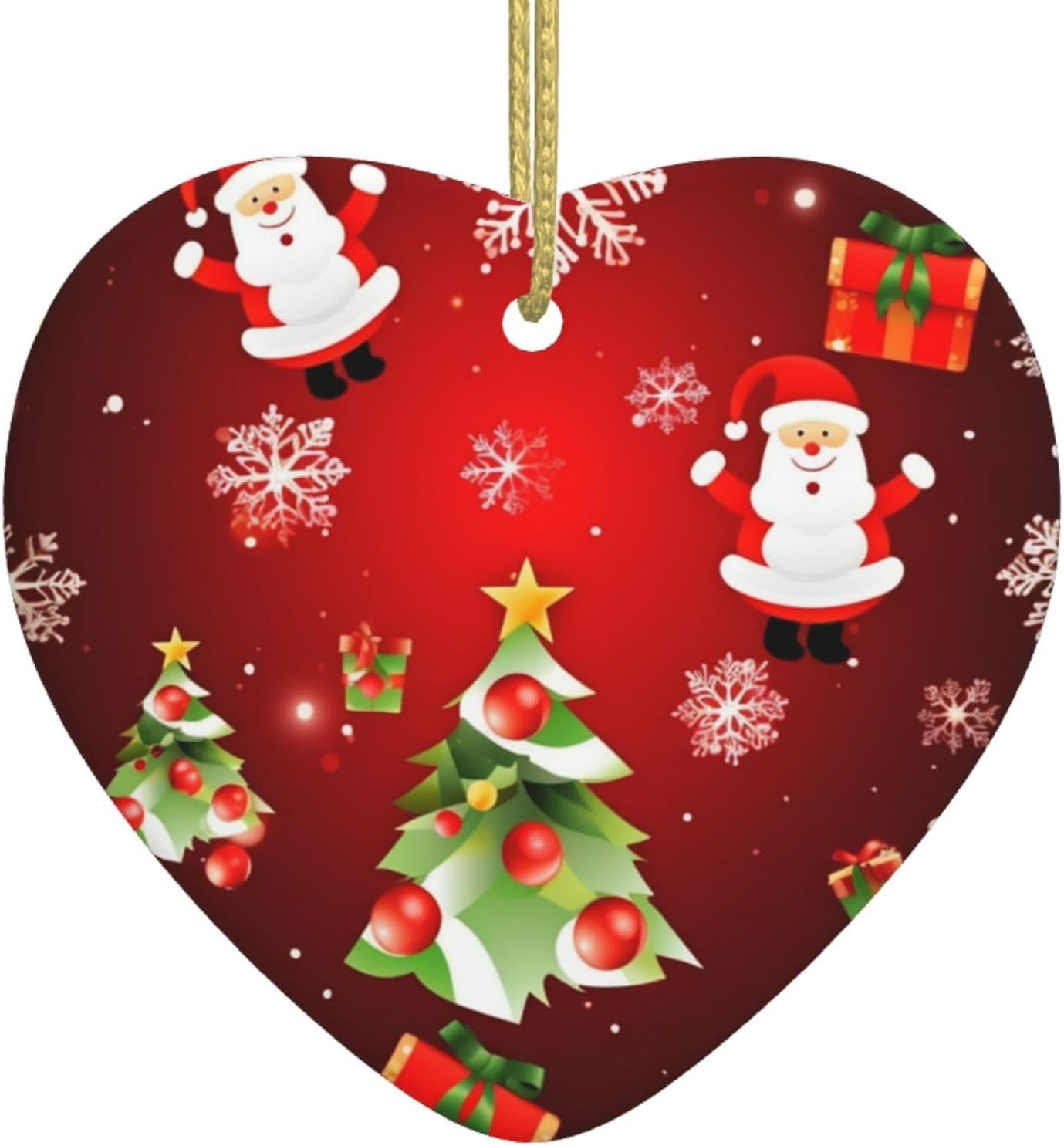 Ceramic Christmas Ornaments Heart Shaped Xmas Hanging Ornament Double-Sided Merry Christmas Print Christmas Tree Pendants for Fireplace Party Holiday Wedding Xmas Decoration