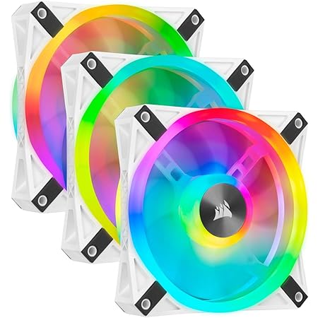 Corsair iCUE QL120 RGB, 120 mm RGB LED PWM Fans (102 Individually Addressable RGB LEDs, Speeds Up to 1,500 RPM, Low-Noise) Triple Pack with iCUE Lighting Node CORE Included - White
