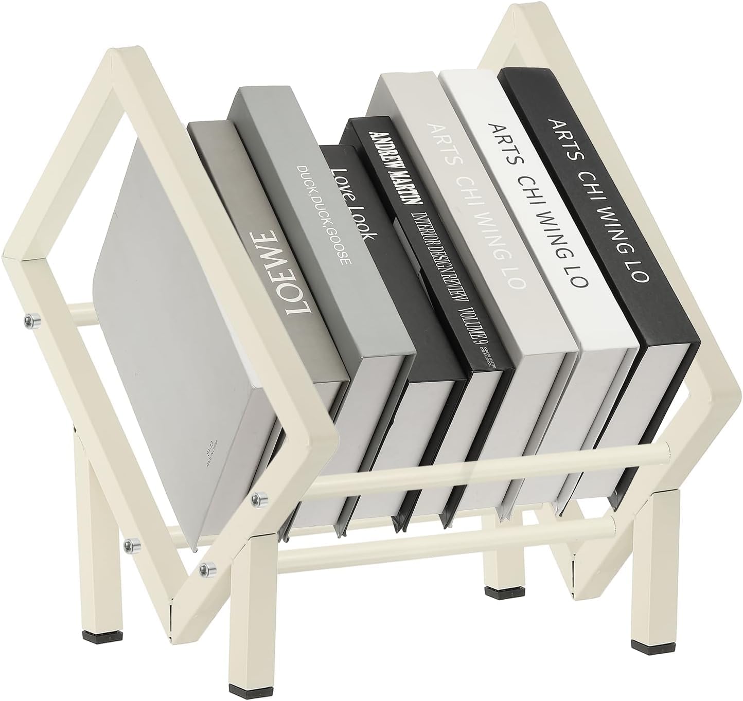 OGFC 56661 Decorative 11.8" Stainless Steel Desk Bookshelf, Tabletop Bookcase Small Book Storage Organizer Rack Desktop Shelf Vinyl Record Holder for Records Books Magazine CDs, White-picture-29