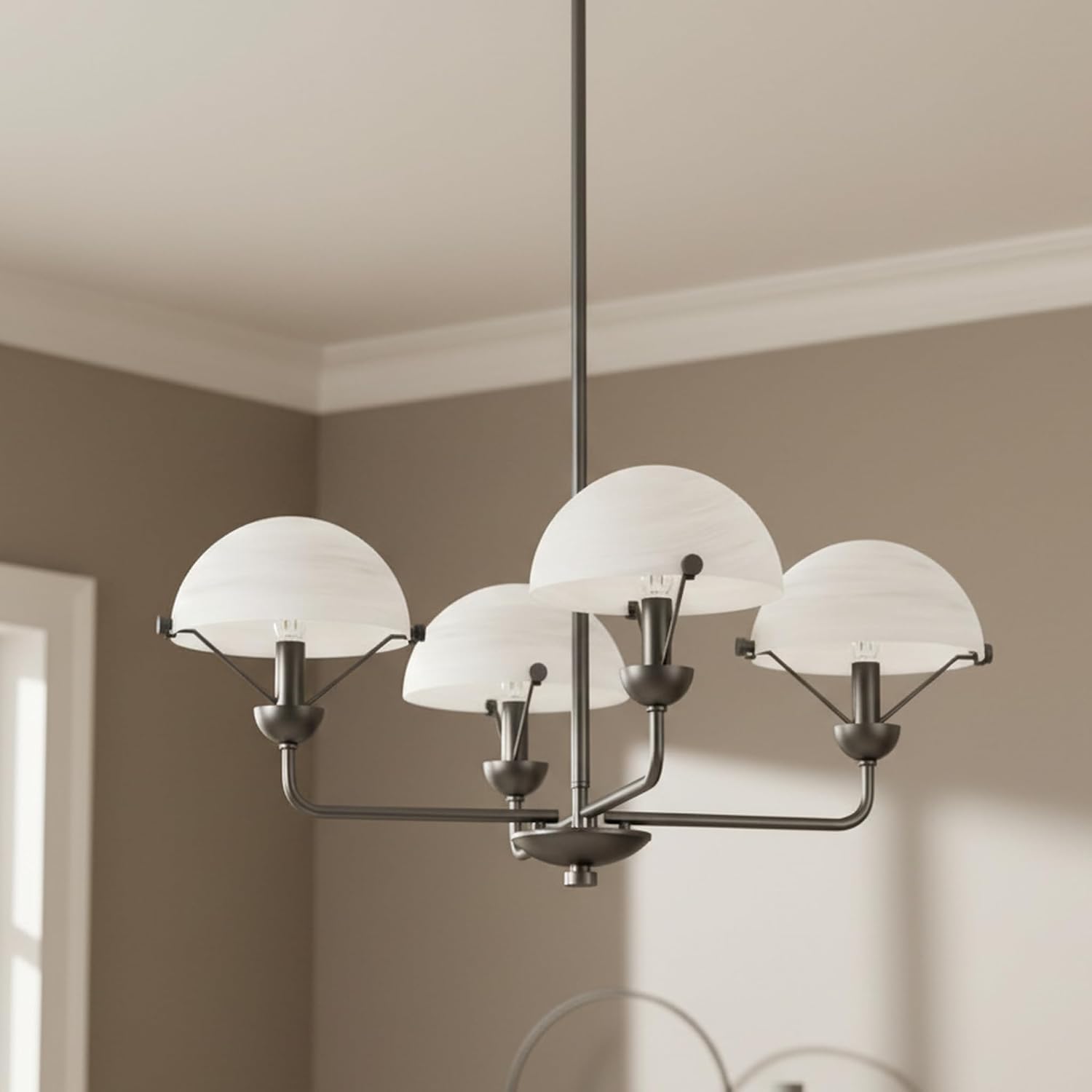 Maxax 4-Light Modern Chandelier, Contemporary Ceiling Pendant Light Fixture with Frosted Cloud Glass Shades, Electroplated Space Gray Finish for Living Room, Dining Room, Bedroom, Foyer