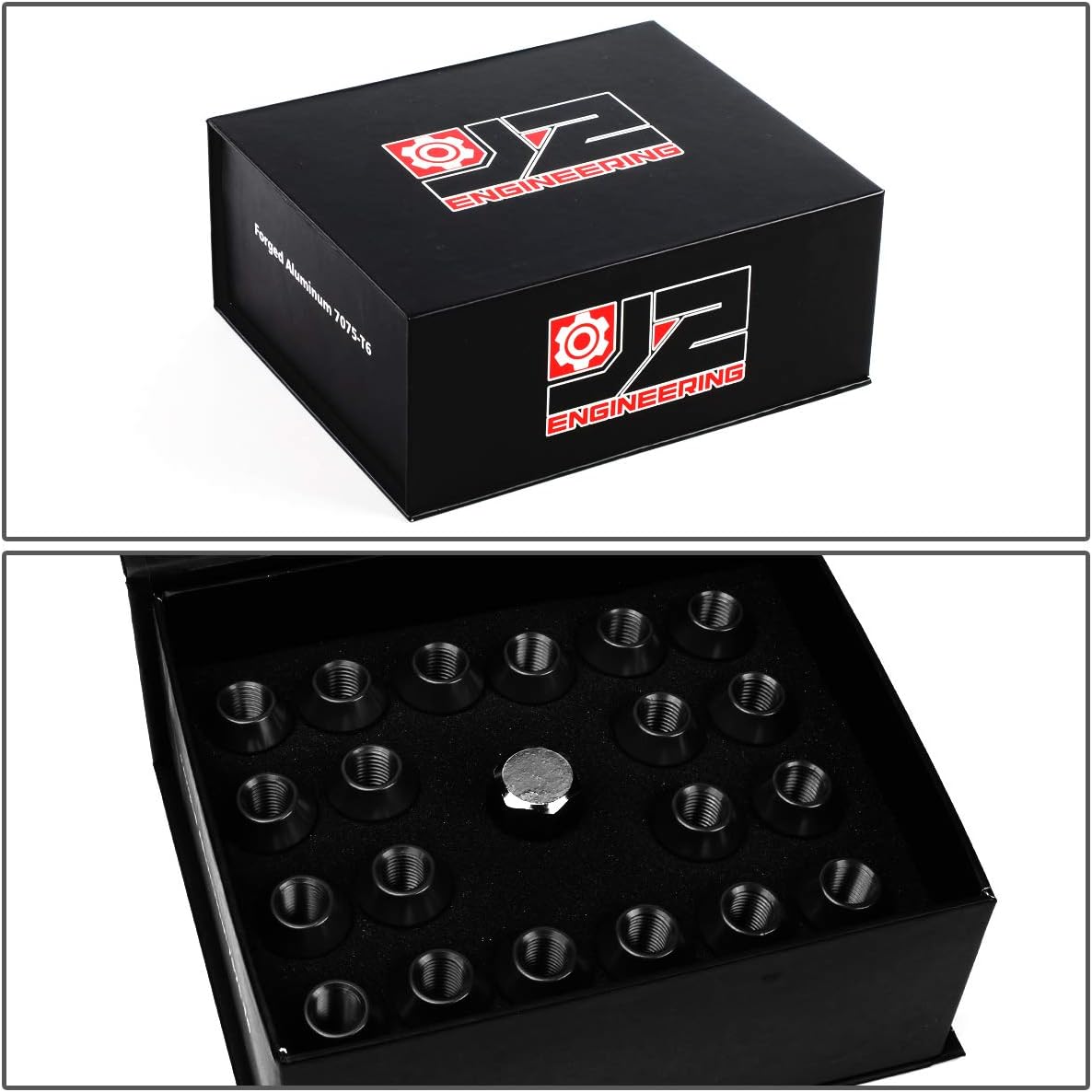 J2 Engineering 20 Pcs 7075 Aluminum Open End M12 x 1.5 Lug Nuts Set w/Socket Adapter, Black, Fit Conical Seat, LN-T7-008-15-BK