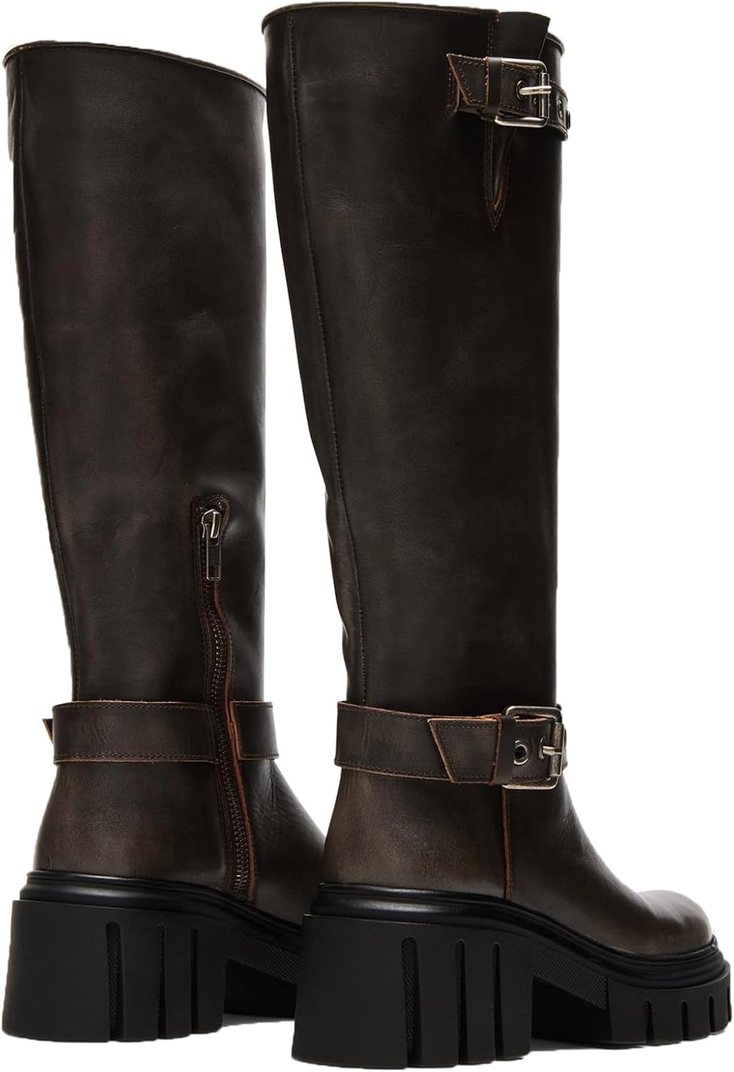 Knee High Boots for Women, Round Toe Pull On Side Zipper Buckle Block Heel Long Boots Dress Casual Party Dating Festival Wedding Vacation Shopping Boots