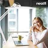 Neatfi - Lámpara de trabajo LED extragrande de 2200 lúmenes, lámpara superbrillante de 24 W, 117 LED SMD, brillo de 4 niveles, para hogar, oficina, banco de trabajo (con abrazadera, blanca)