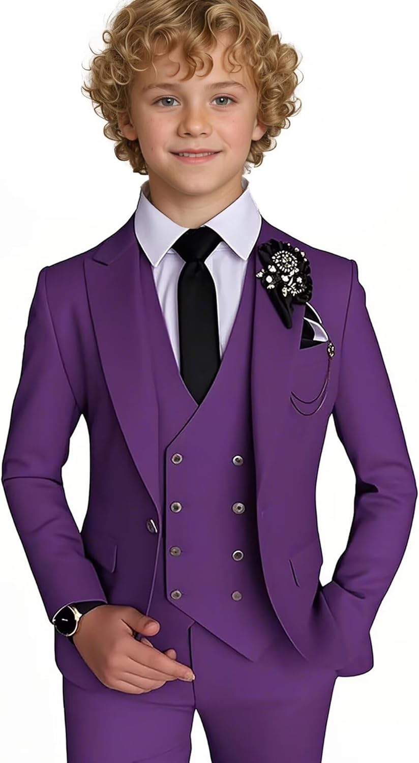 Boys Suit 3 Piece Boy Slim Fit Peak Lapel One Button Toddler Suit Formal Wedding Prom Dress Set