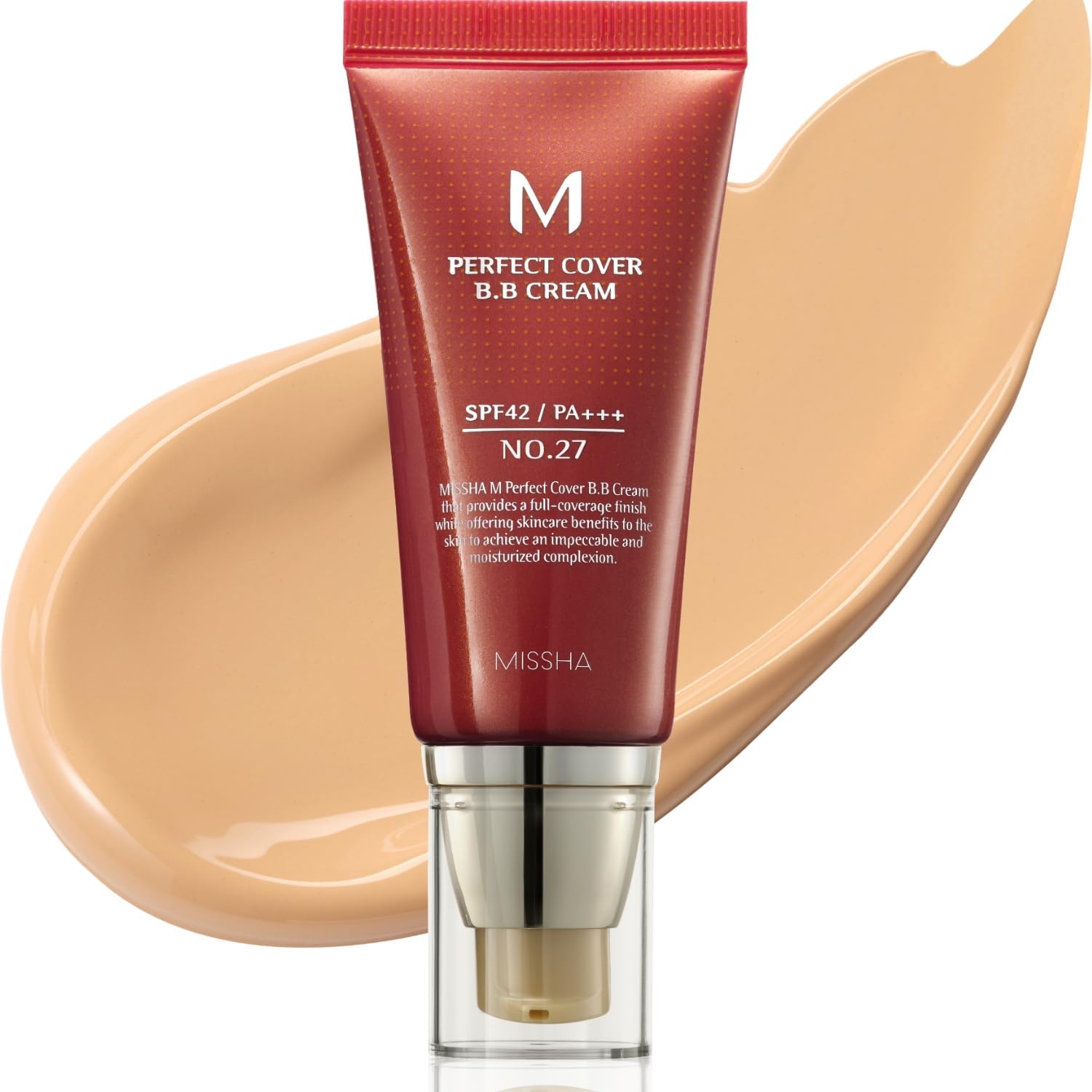 M Perfect Cover BB Cream No.27 Honey Beige - Medium with Neutral/Warm Undertone SPF 42 PA +++ 1.69 Fl Oz - Tinted Moisturizer for face with SPF