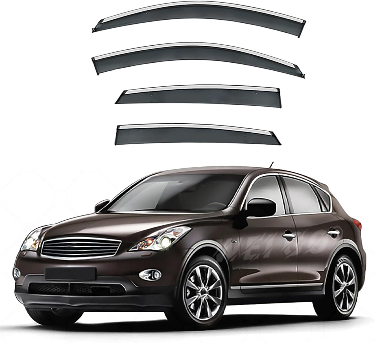 FengXH Window Deflectors for Infiniti QX50 MK1-J50 2008-2013 - 4pc Smoke Tint, Waterproof, Noise Reducing.