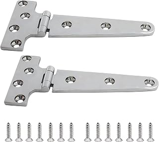 SHENGHUISS 2 Pcs Boat Strap T Hinge 6"(L) 3"(W) Boat Door Flush Triangle Hinges Marine Grade 316 Stainless Steel W/Fasteners