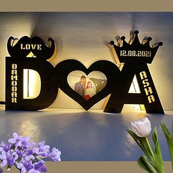 CRAFTY ADDA Craftyadda? Customized Couple Photo Alphabet Led Lamp can Personalized with Any Alphabets and Name 45x22cm