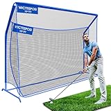 Golf Hitting Net with Extra Striking Net, 10x7ft Heavy Duty Golf Practice Net for Golfer Backyard Driving Swing, Golf Impact Net Cage Metal Frame with Storage Bag and Elevated Base, Indoor Outdoor Use