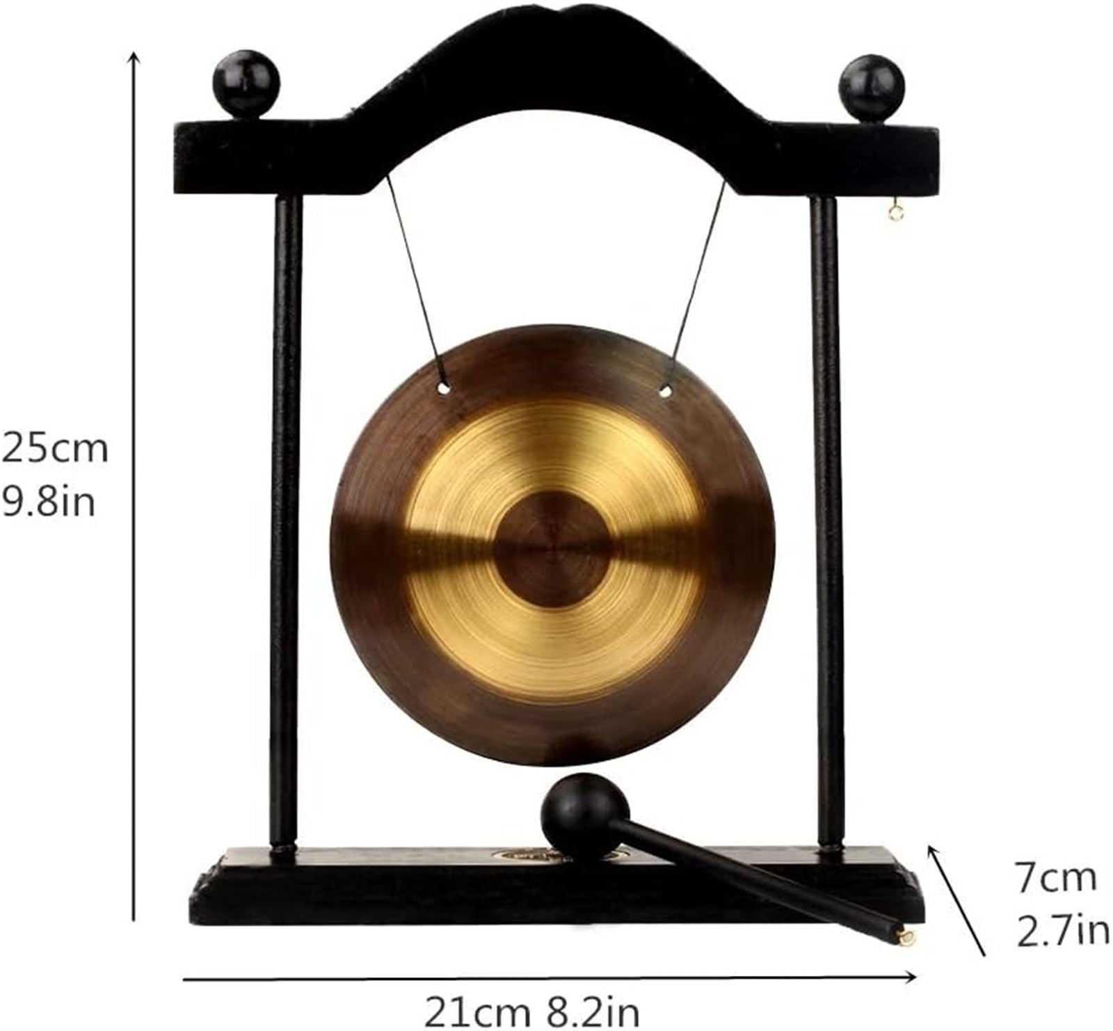 WlP Gong De Mesa Chino Zen Feng Shui Gong De Latón Gong Viento Escritorio Gong Mesa Chino Zen Cobre Gong De Mano Gong Campana Escritorio con Soporte Madera Negro For Decoración del Hogar