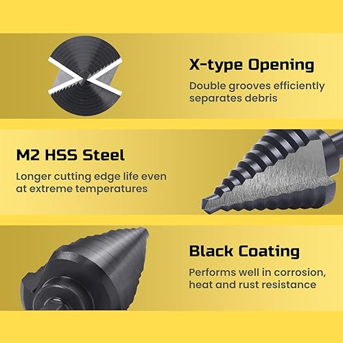 Miniatura 4 de Lichamp Unibit - Broca paso a paso para metal, broca paso a paso auténtica M2 para metal duro resistente, 11 tamaños de 14 a 1-38 pulgadas, doble