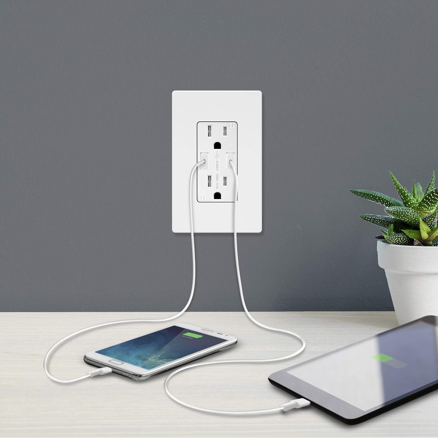 Tор Rаtеd TOPGREENER 3.6A USB Wall Outlet Charger(Upgraded), 15A Duplex Tamper-Resistant Receptacles Plug, Charging Power Outlet with USB Ports, Electrical USB Socket, UL Listed, TU2153A-2PCS, White