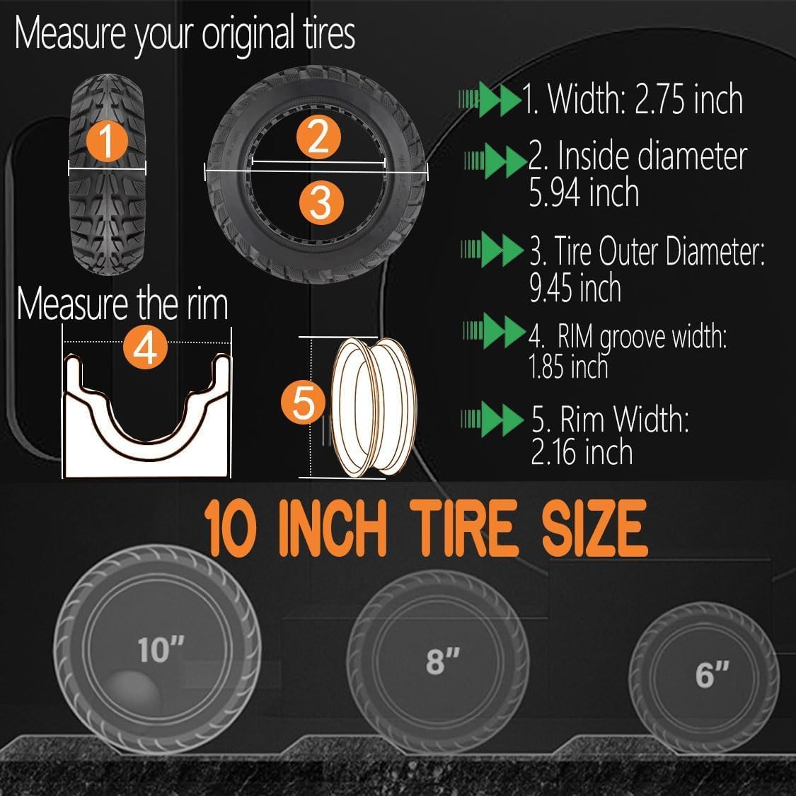 GYL 10X2.75 Scooter Tires: 70/65-6.5 Solid Tire for Hiboy Max3 Titan Pro Evercross H5 Hover 1 Alpha Electric Scooter Replacement Wheels 10x2.70-6.5, 10x2.75-6.5 Tubeless Off Road Rubber Tyre, 2pcs
