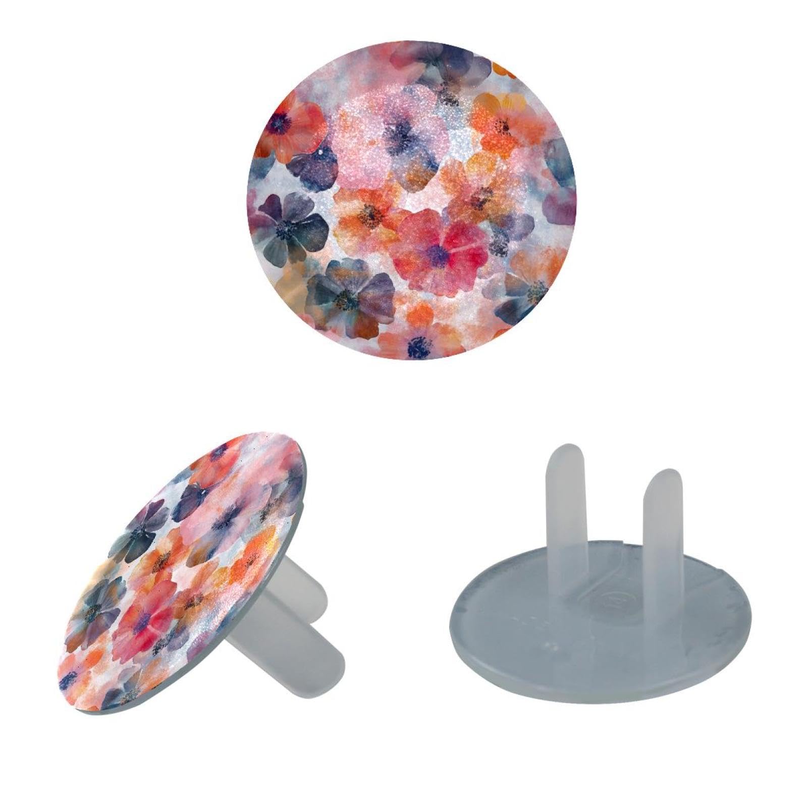 24 PCS Watercolor Flower Child Proof Outlet Covers Electrical Safety Socket Protection Caps for 2-Prong Power Wall Plates, Safe and Secure Plugs Protector