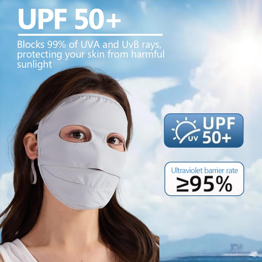 NHQZ Masque UV Respirant,Couvre-Protection Solaire UPF50+,Masque Facial Léger Unisexe pour Adulte-Protection Solaire D'été Réutilisable pour Femmes, pour Le Cyclisme,Randonnée,Sports