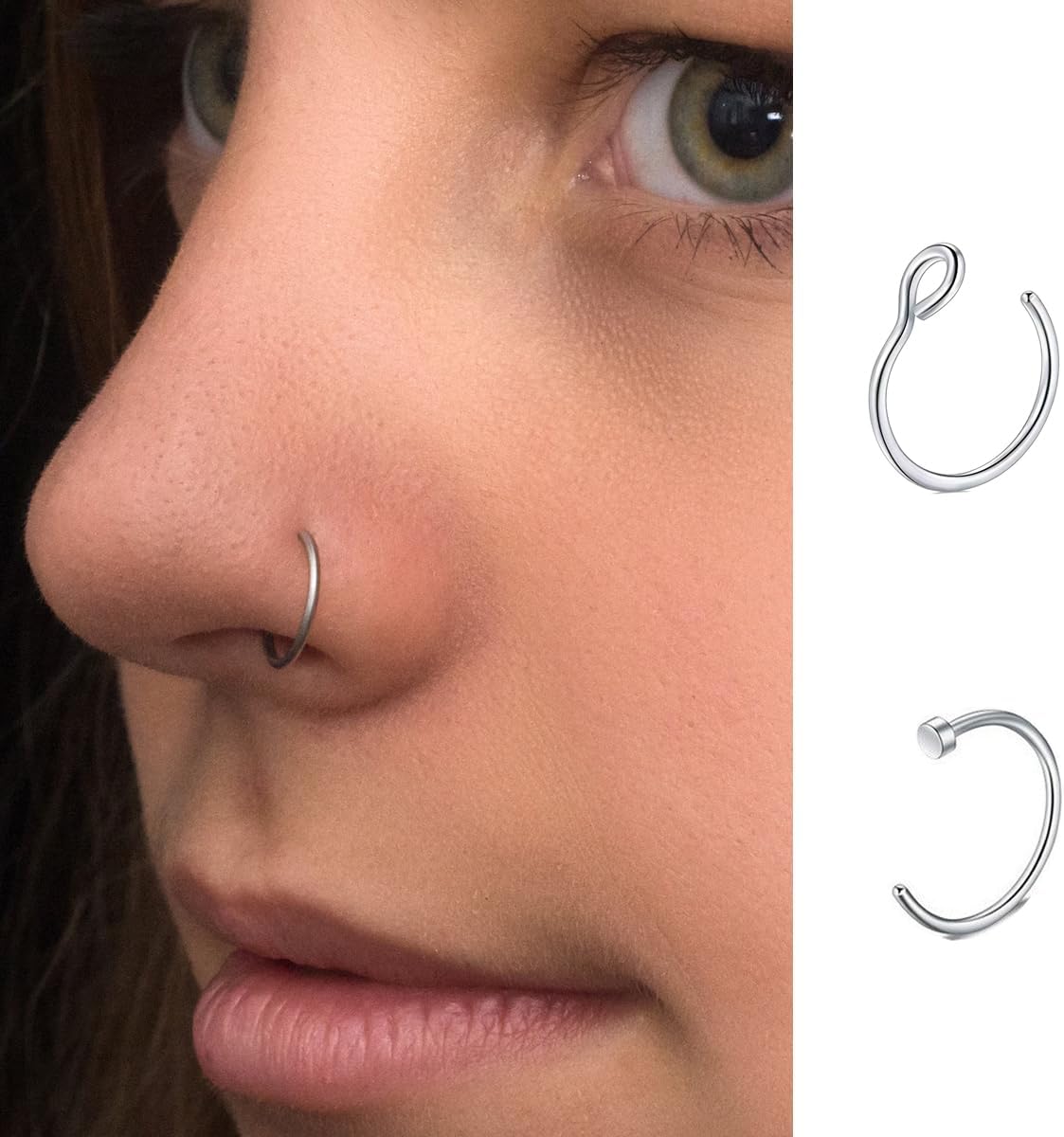 25PCS Fake Nose Rings Hoop,20G 8mm Clip On Faux Nose Rings No Piercing Set for Women Men, 316L Surgical Stainless Steel Fake Septum Rings Cartilage Lip Hoop Jewelry Silver