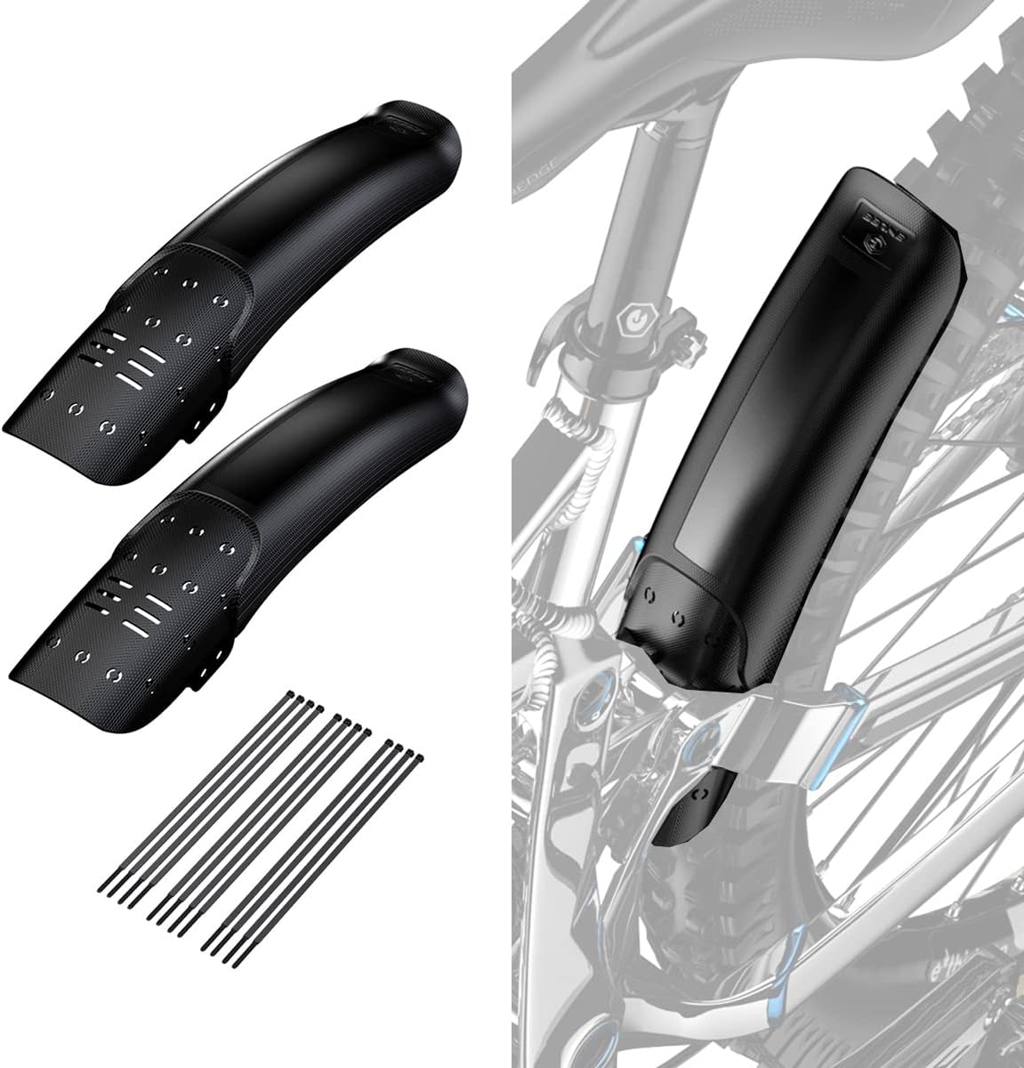 2 PCs Universal Mountain Bike Fender, MTB Bicycle Fenders Rear + Front Mountain Bike Mud Guard Set, 14.37" Length 3.15" Width