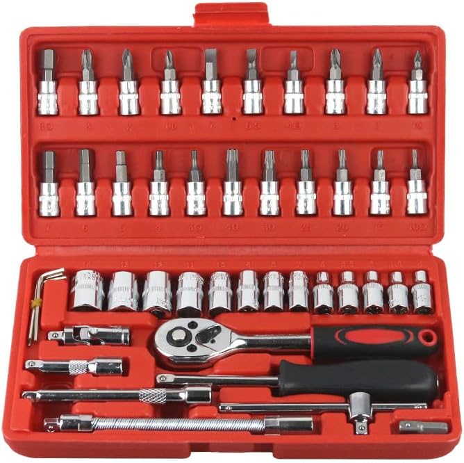 Corslet 46 in 1 Ratchet Screwdriver and Socket Combination Wrench Auto Repairing Bike Tool Kit Set, Flat, Fixed Square and Hex end
