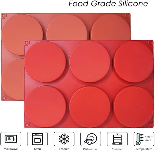 Miniatura 4 de findTop - Juego de 2 moldes redondos de silicona para tartas grandes con 6 cavidades, moldes antiadherentes para hornear, molde para pastel de