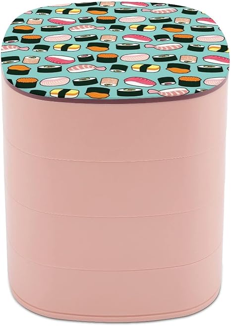 Amazon ジュエリーボックスオーガナイザーラウンド 4層360度回転ジュエリー収納リング用イヤリングネックレスブレスレットヘアロープ 女の子 の母親へのギフト おいしい寿司楽しいイラストパターン ジュエリー収納 オンライン通販