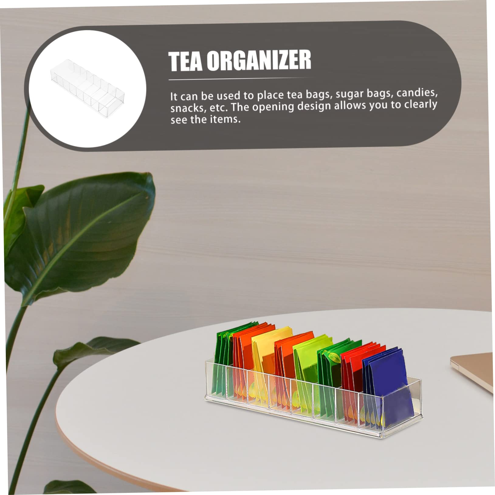 HAKIDZEL Desktop Tea Bag Organizer Transparent Multi-function Holder for Tea Coffee and Snacks Storage Box for Home Office Kitchen and Bedroom Storage