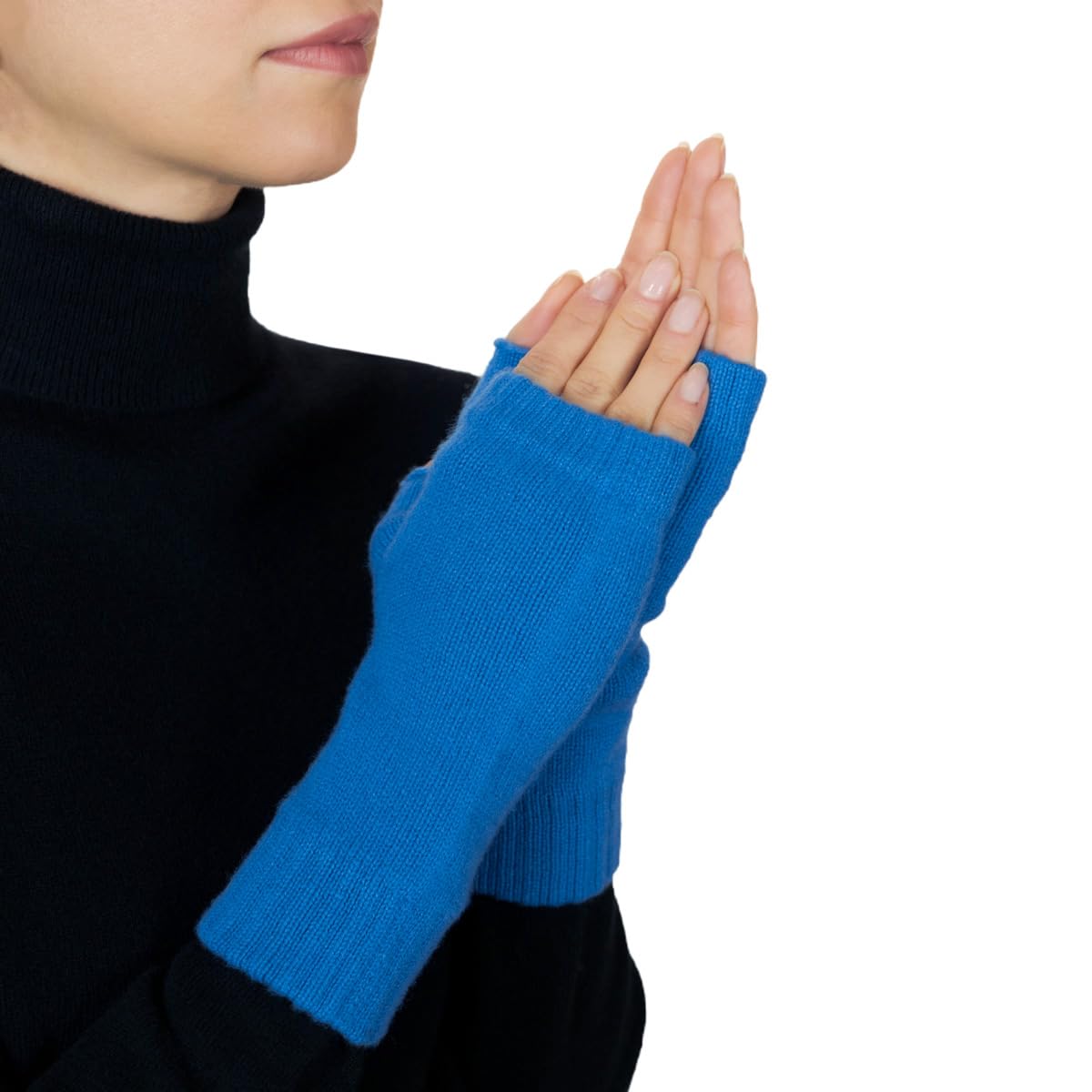 Lona Scott Women's Blue ’S Cashmere Fingerless Gloves, Cashmere Mittens,