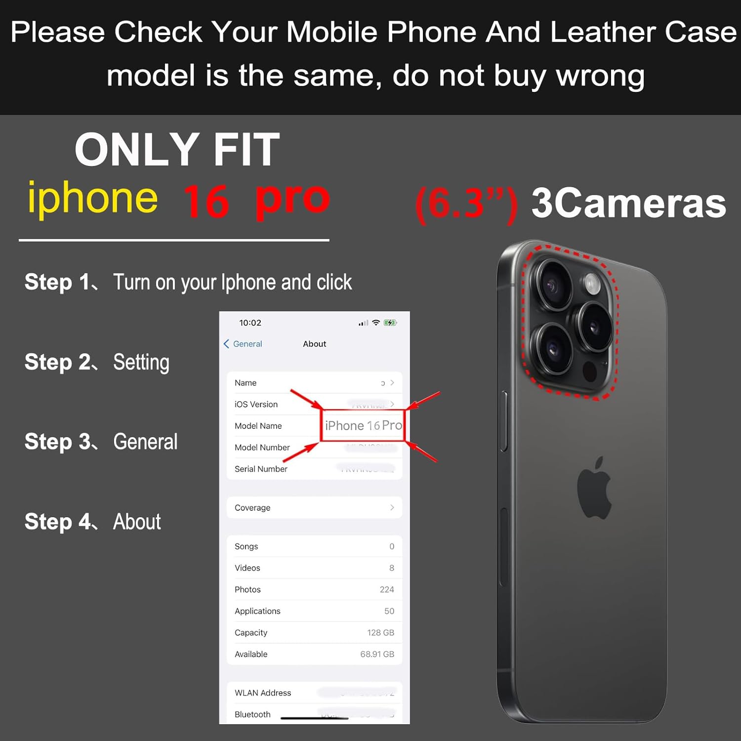 Genuine Leather Magnetic Detachable Wallet Case for iPhone 16 Pro | 2-in-1 Flip Folio Cover with Card Slots, RFID Blocking, Shockproof,Dark Brown